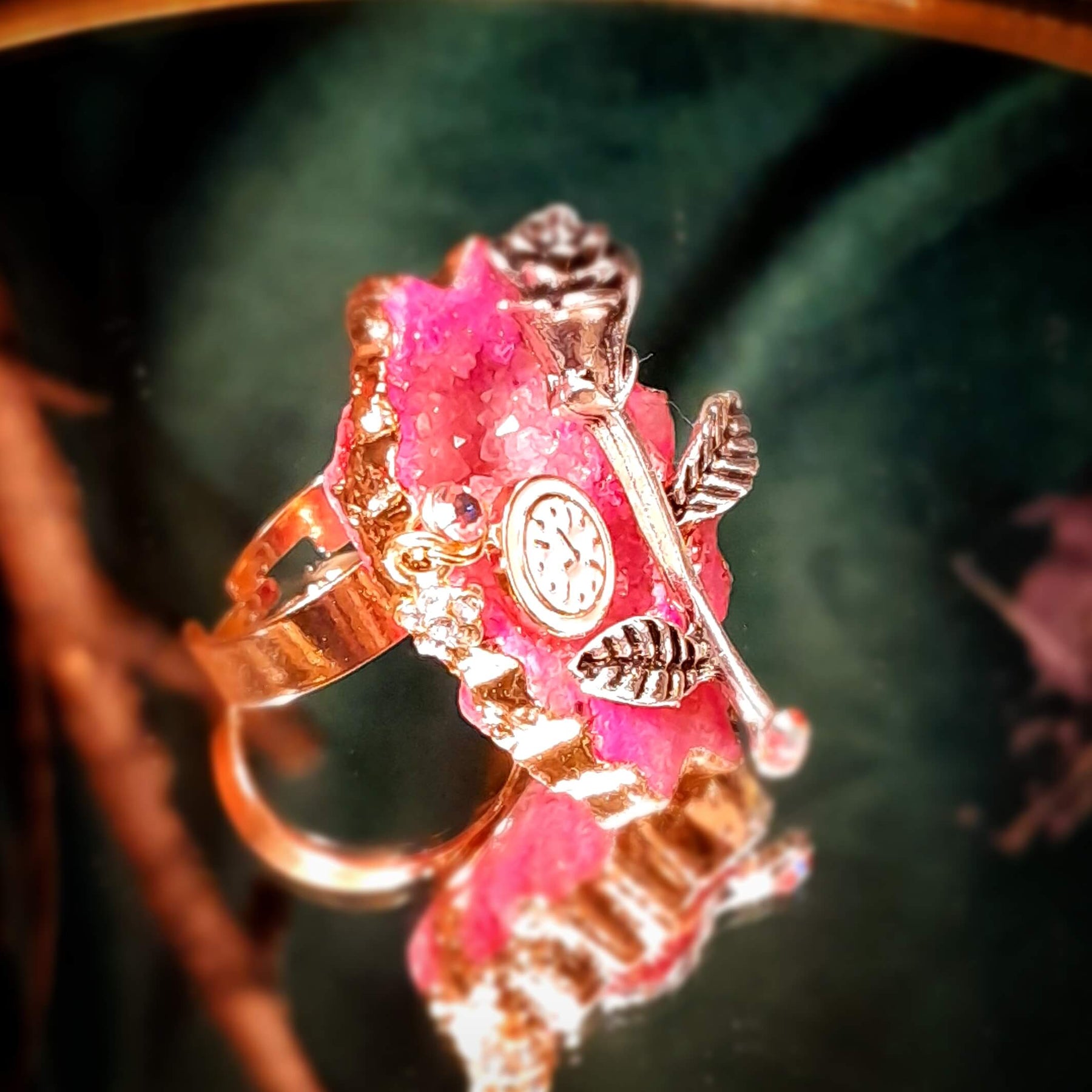 Large Pink Geode Rose Statement Ring