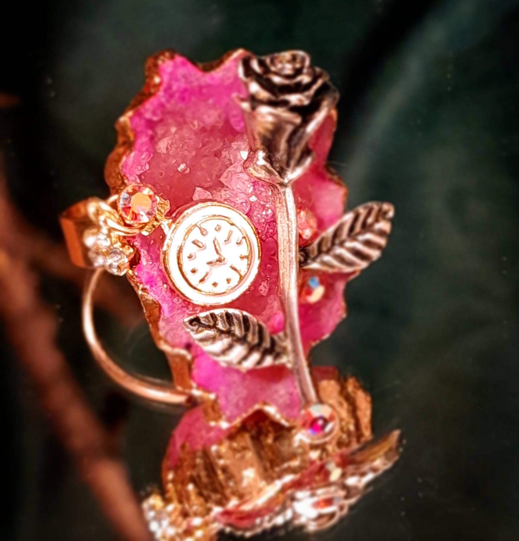 Large Pink Geode Rose Statement Ring