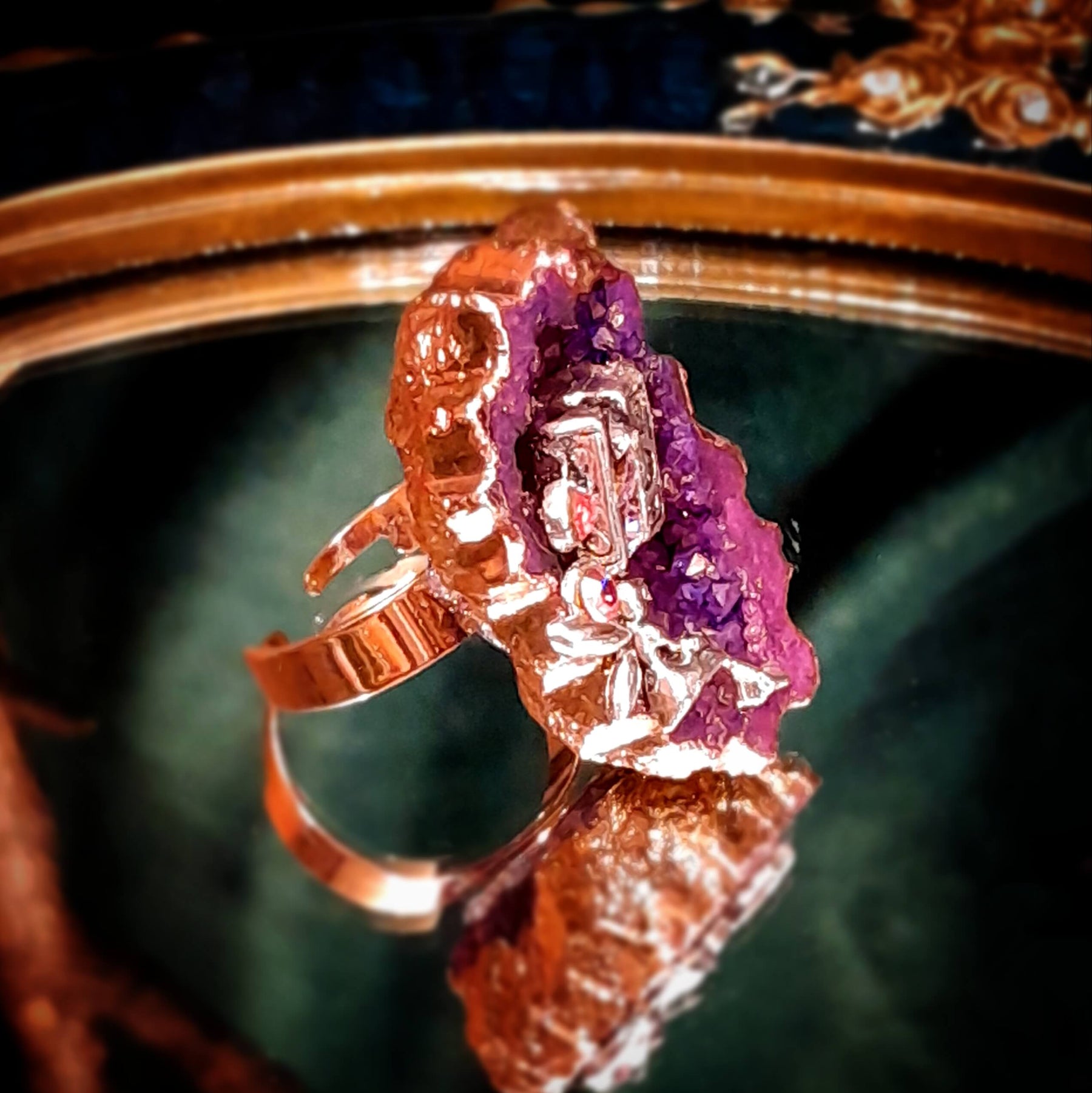 Adjustable Ring Purple Statement Geode