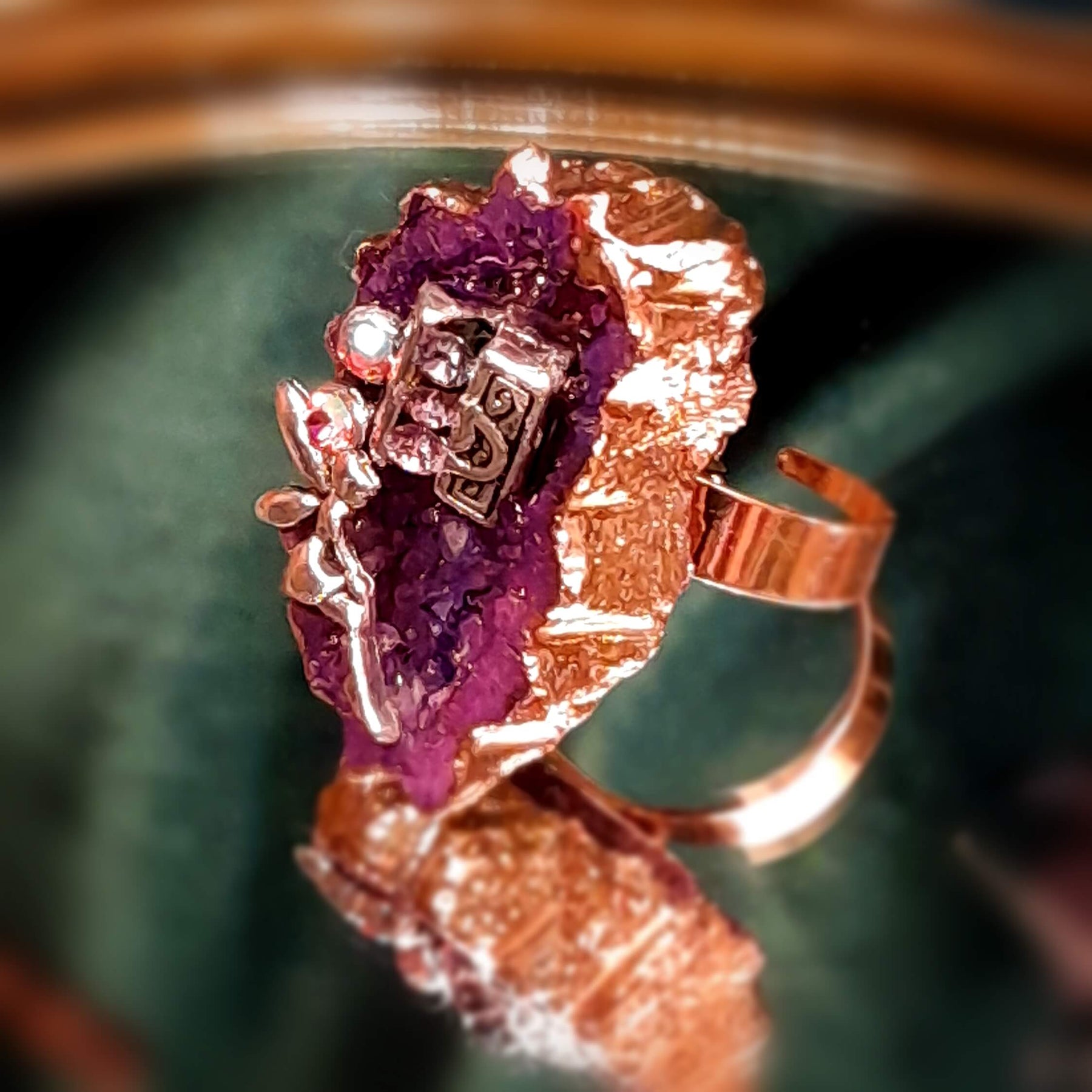 Adjustable Ring Purple Statement Geode