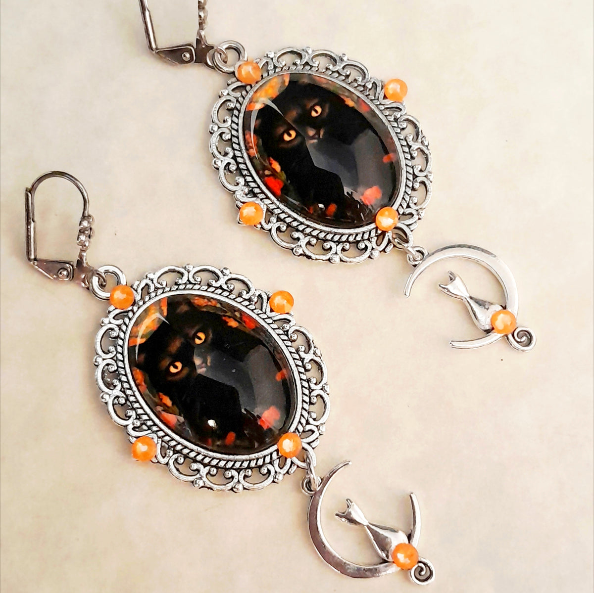 Cat Moon Cabochon Earrings