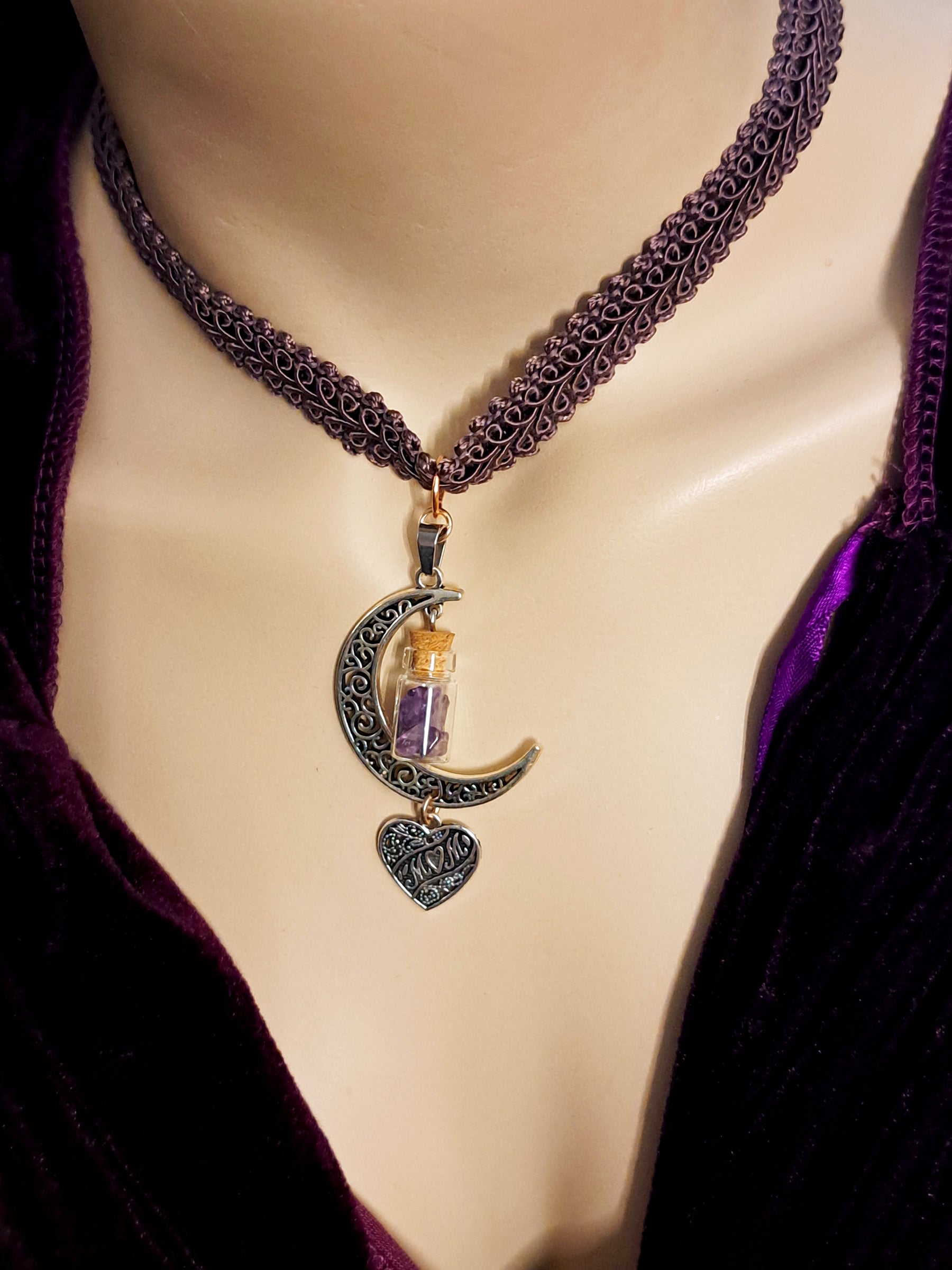 Amethyst Moon Necklace Choker Mom Gift