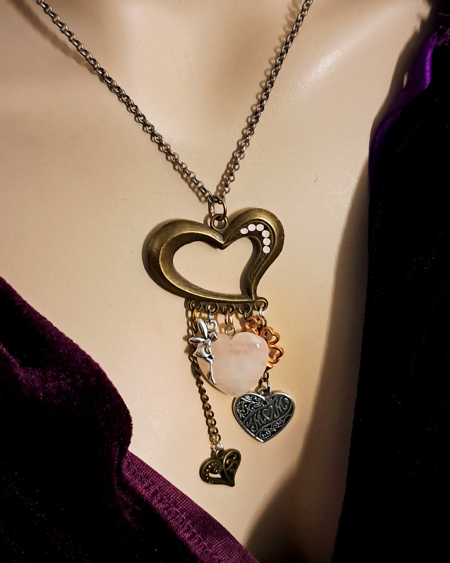 Rose Quartz Heart Necklace Mom Gift
