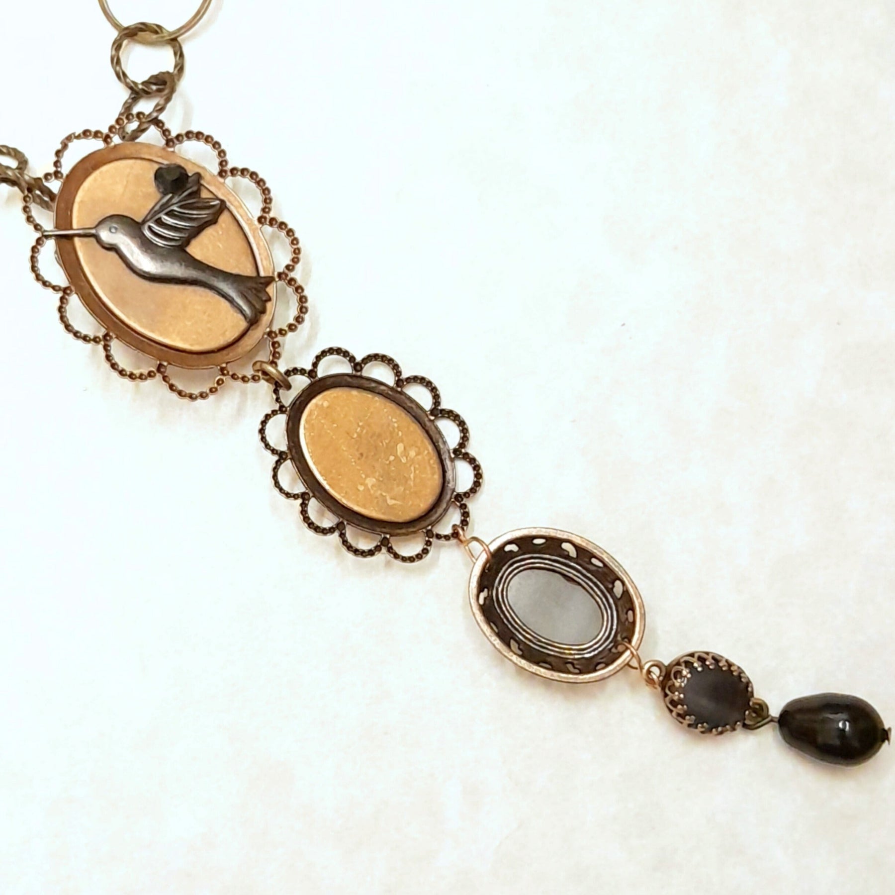 Black Dragonfly Necklace Cat's Eyes