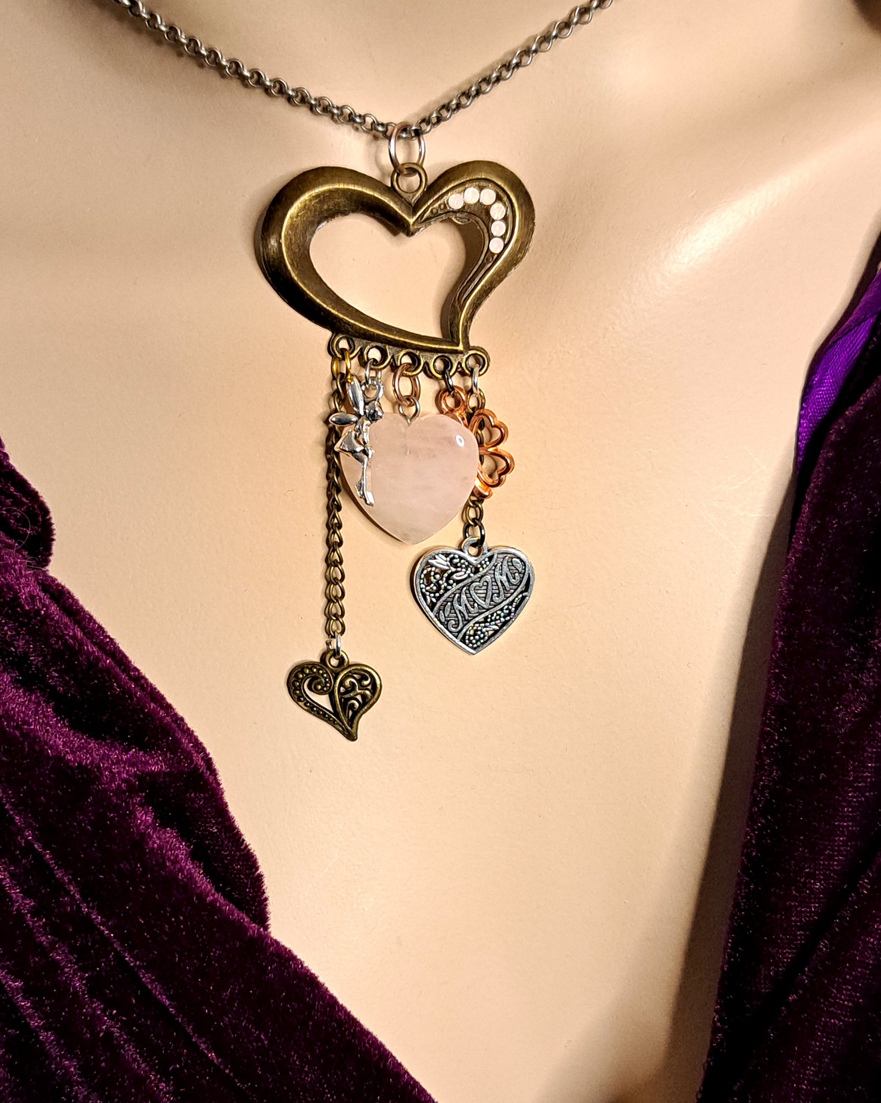 Rose Quartz Heart Necklace Mom Gift