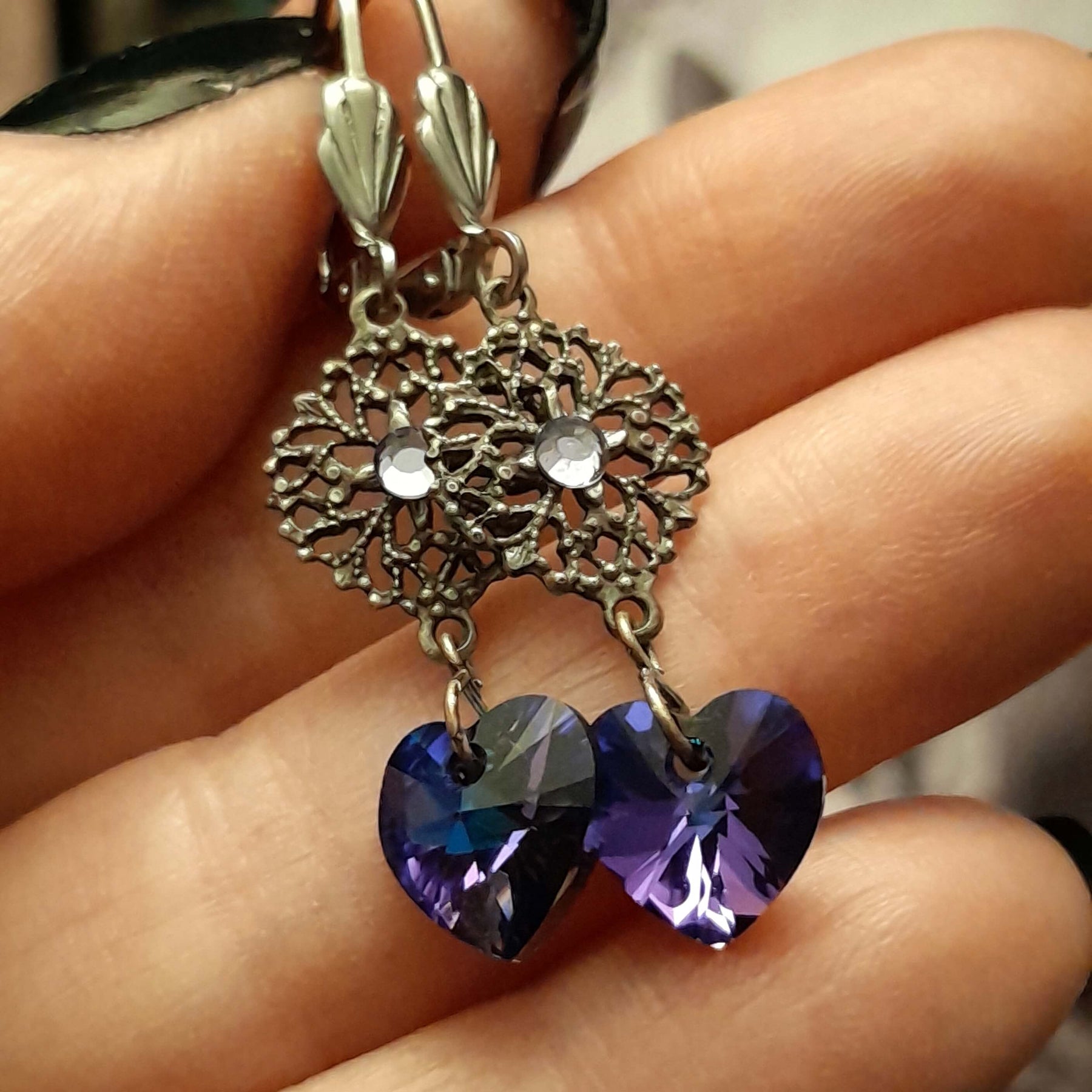 Blue Crystal Heart Earrings