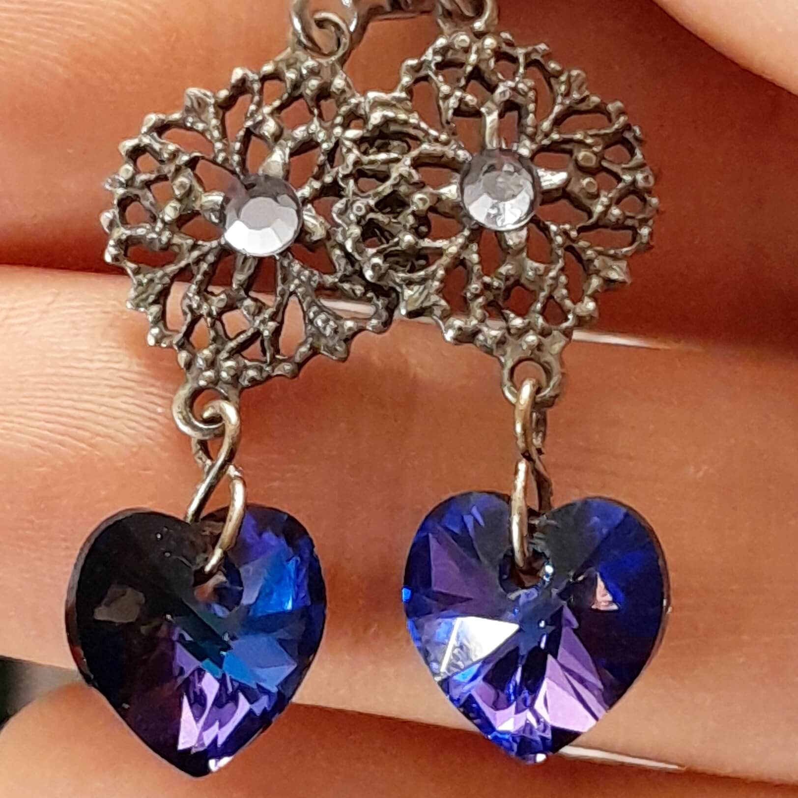 Blue Crystal Heart Earrings