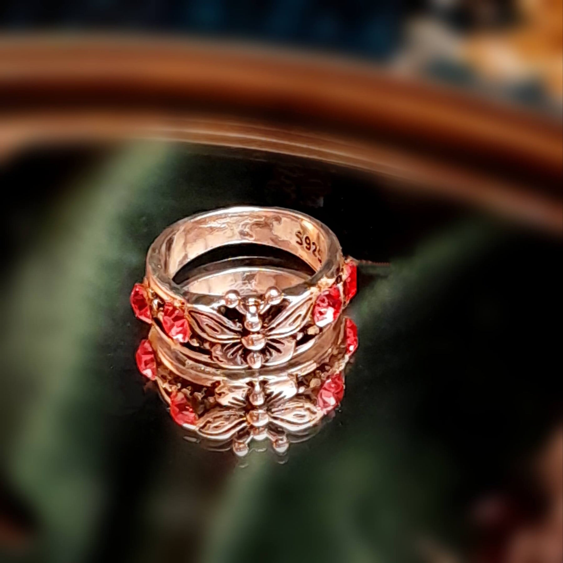 Butterfly Rose Pink Crystal Ring Size 6