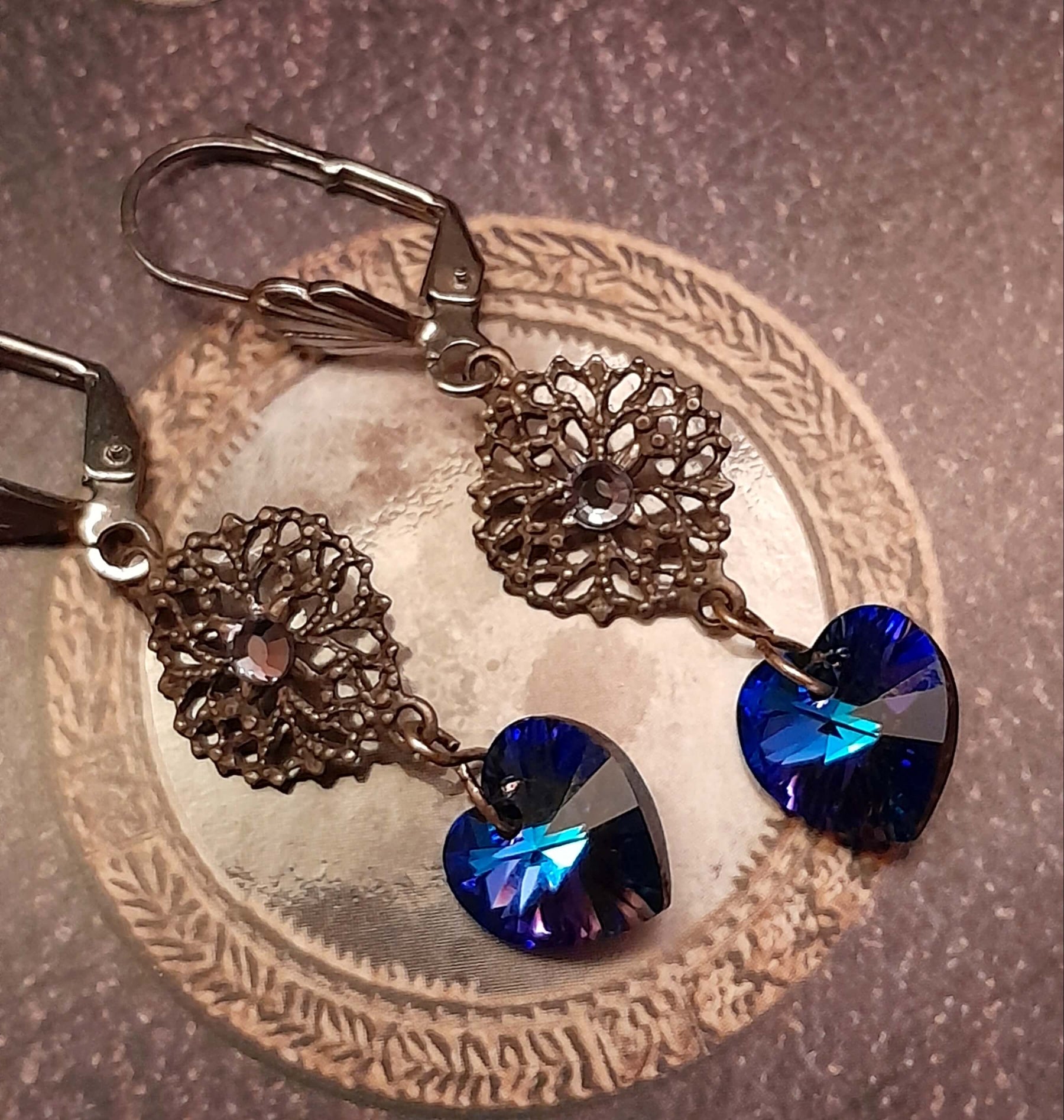 Blue Crystal Heart Earrings