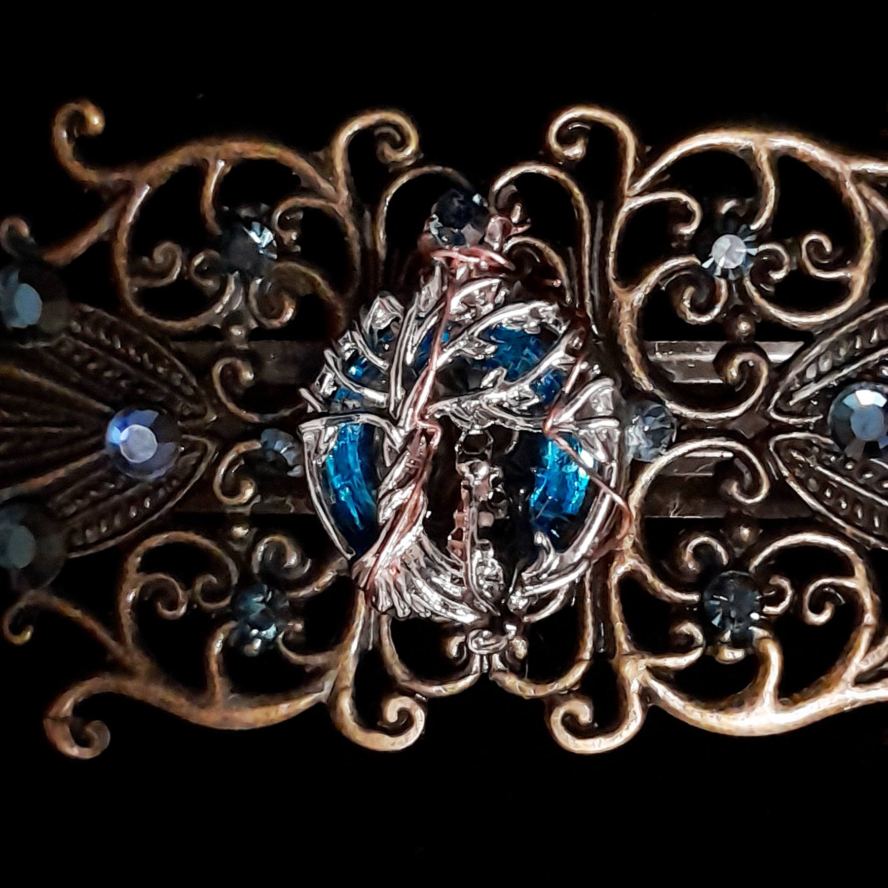 Designer Hairclip Victorian Style - Cats & Tree