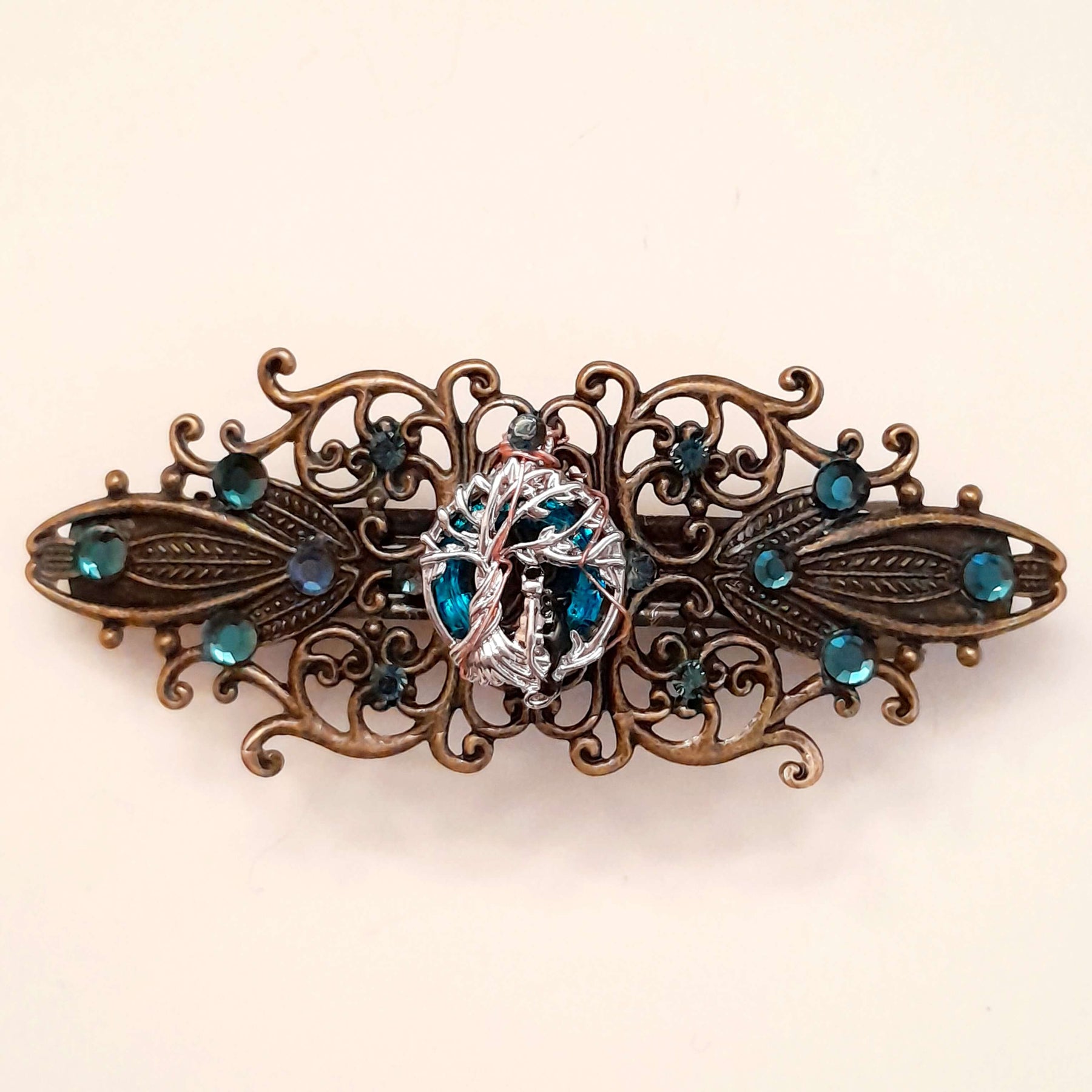 Designer Hairclip Victorian Style - Cats & Tree