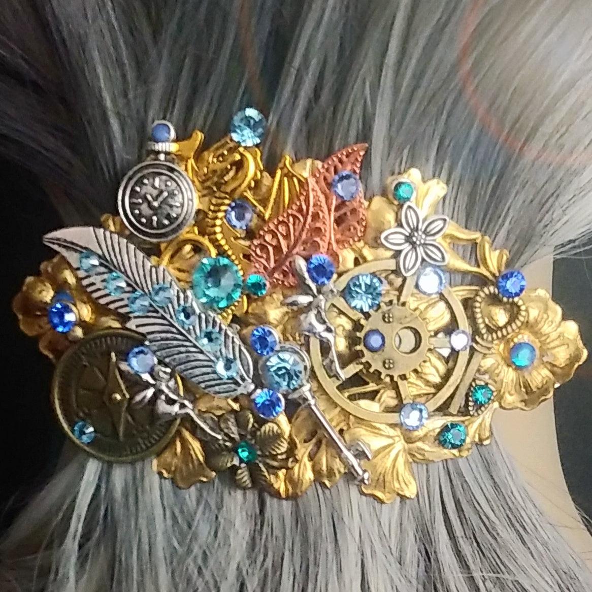 blue crystal hair clip