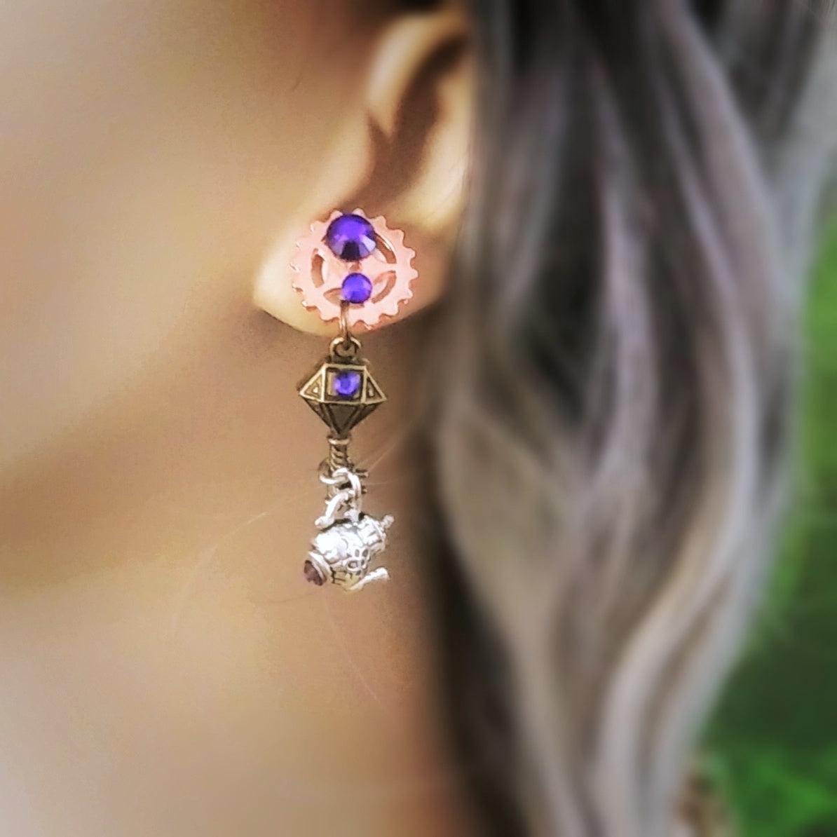 amethyst steampunk earring