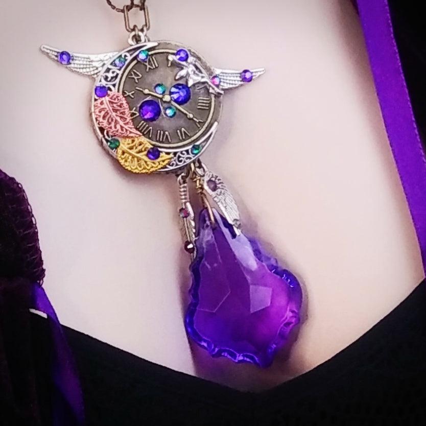 amethyst clock necklace