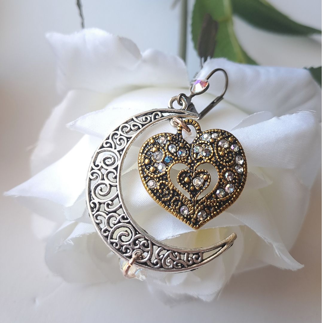 To the Moon and Back - Moon Heart Earrings
