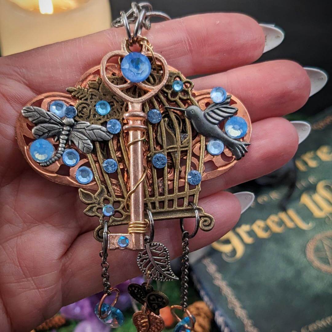 Hummingbird Dragonfly Heart Necklace