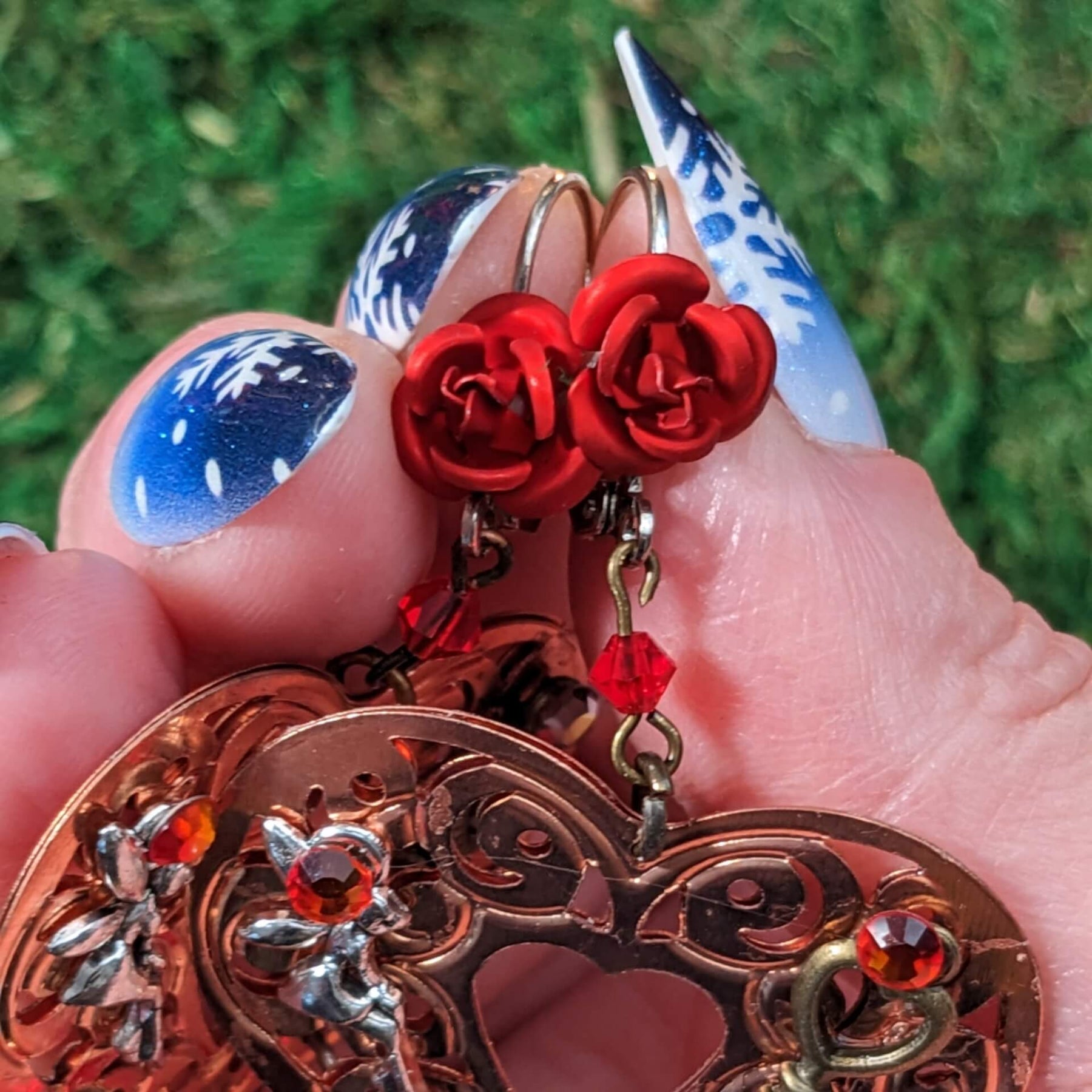Red Chandelier Heart Earrings - Grand Love