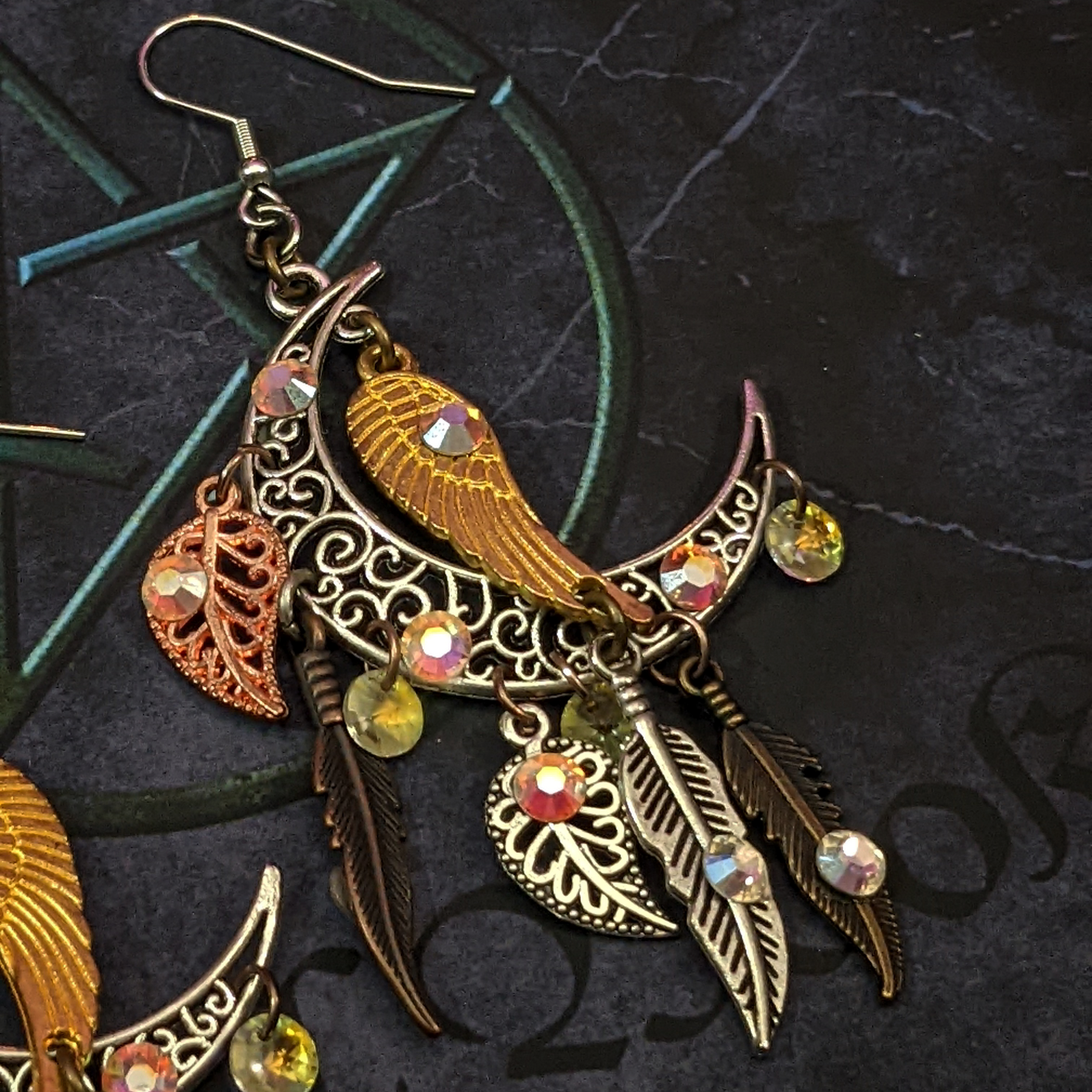 Feathery Moon Earrings - Celestial Magick
