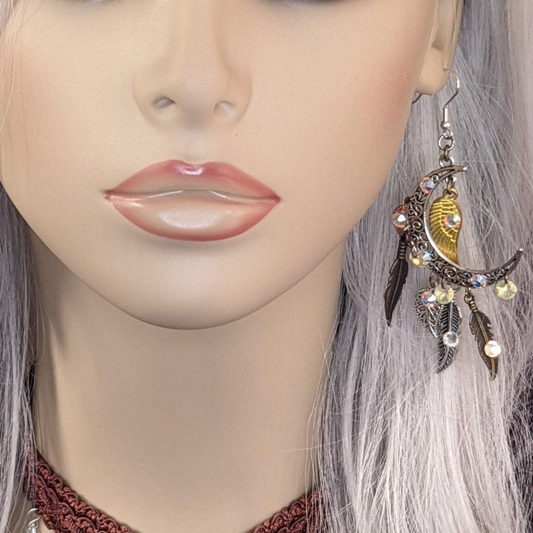 Feathery Moon Earrings - Celestial Magic