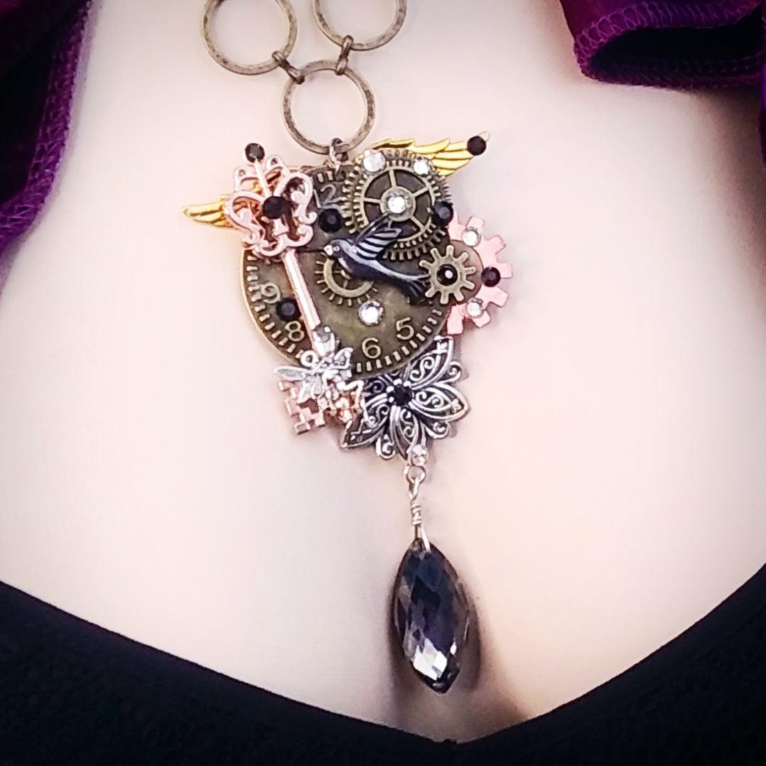swarovski black crystal hummingbird necklace key 