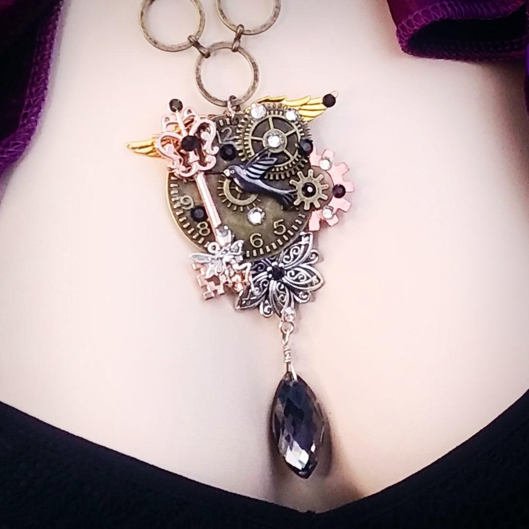 swarovski black crystal hummingbird necklace key