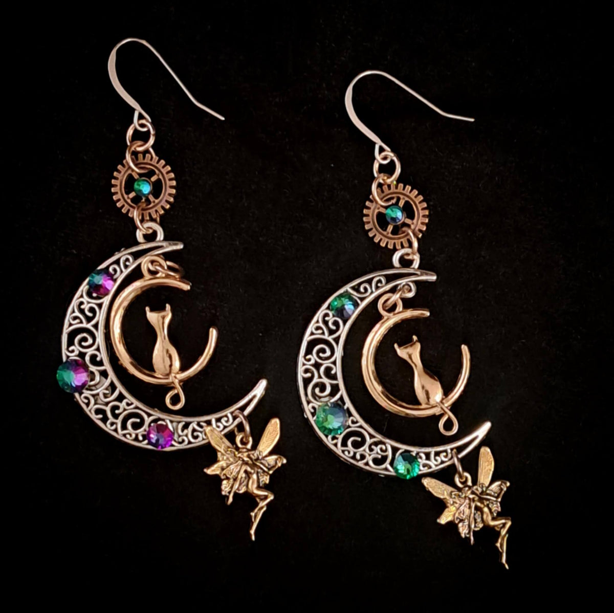 Cat Moon Chandelier Earrings