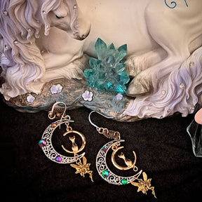 Cat Moon Chandelier Earrings