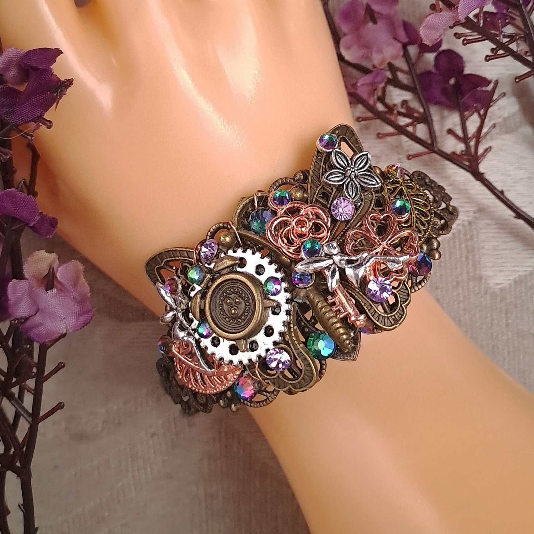 Purple Crystal Butterfly Adjustable Bracelet