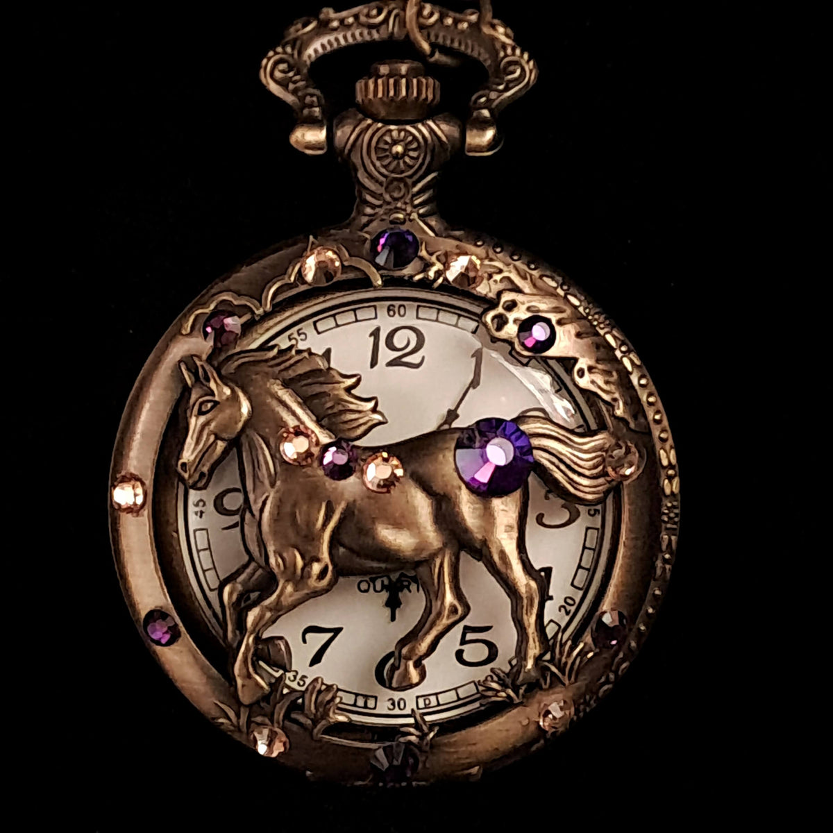 Purple Horse Pocket Watch Necklace