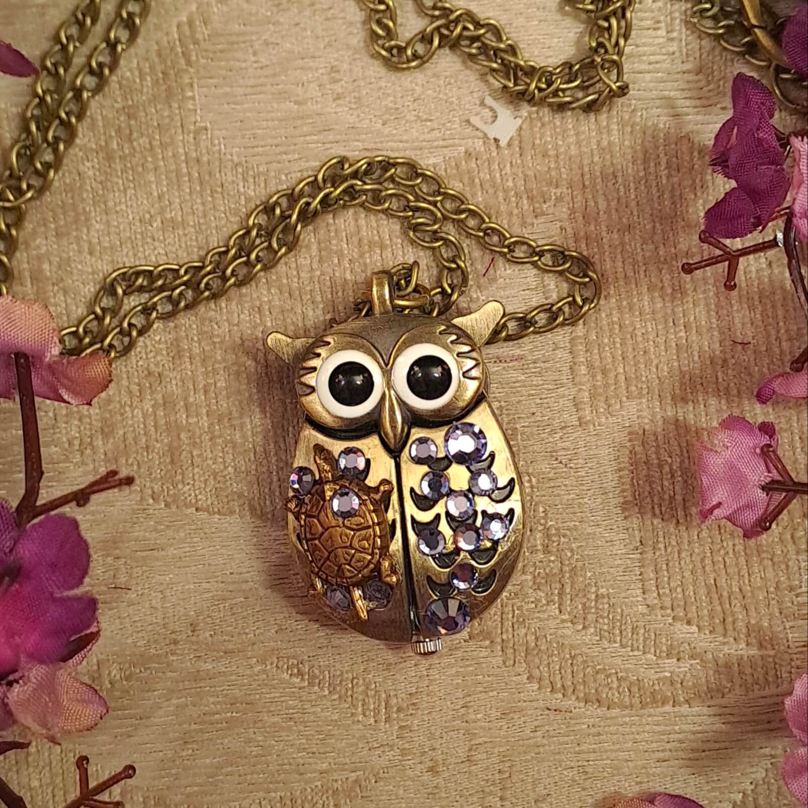 Owl Turtle Purple Watch Necklace
