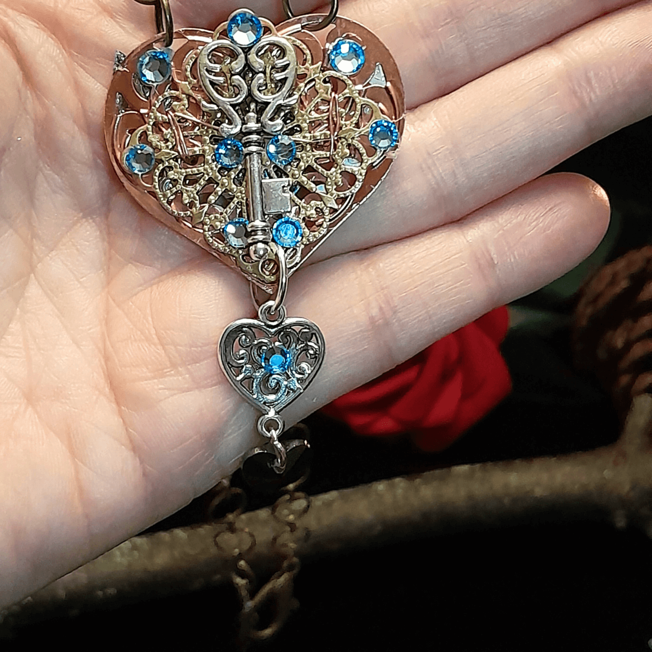 Blue Hearts Crystal Necklace