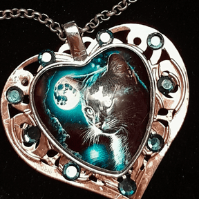 Blue Cat Moon Necklace |Double Layer Hearts