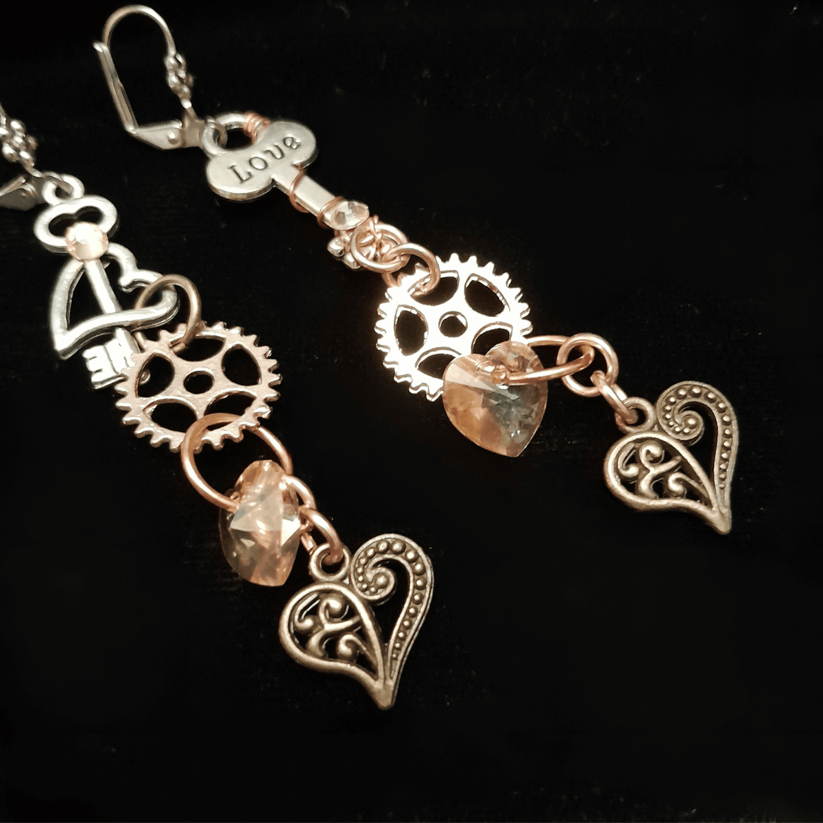 Asymmetrical Key Heart Earrings