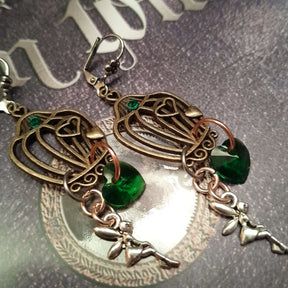 Green Crystal Heart Earrings |Birdcage Fairy
