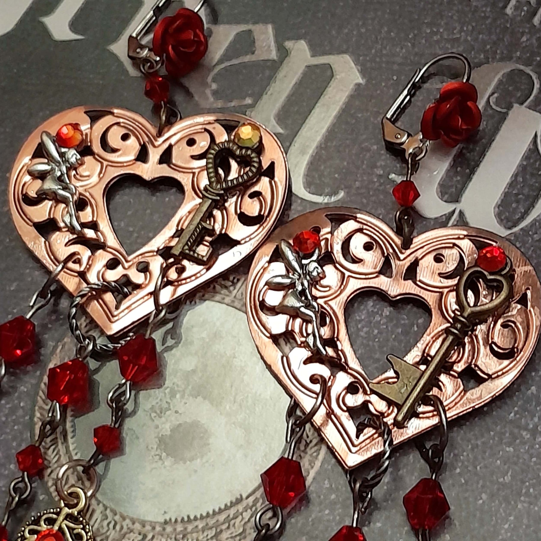Red Chandelier Heart Earrings |Extra Long Fantasy