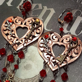 Red Chandelier Heart Earrings |Extra Long Fantasy