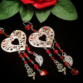 Red Chandelier Heart Earrings |Extra Long Fantasy