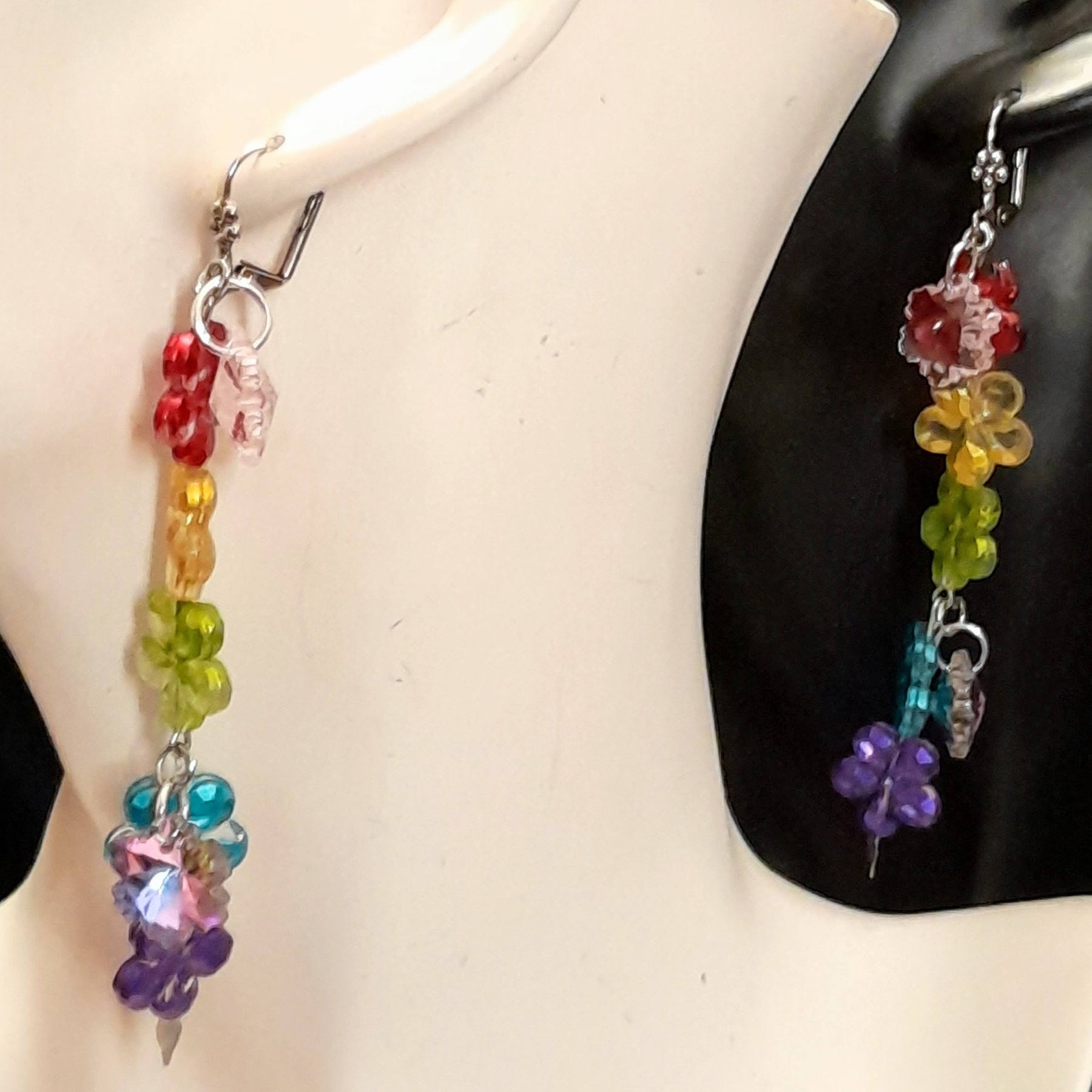 Rainbow Flower Long Dangle Earrings