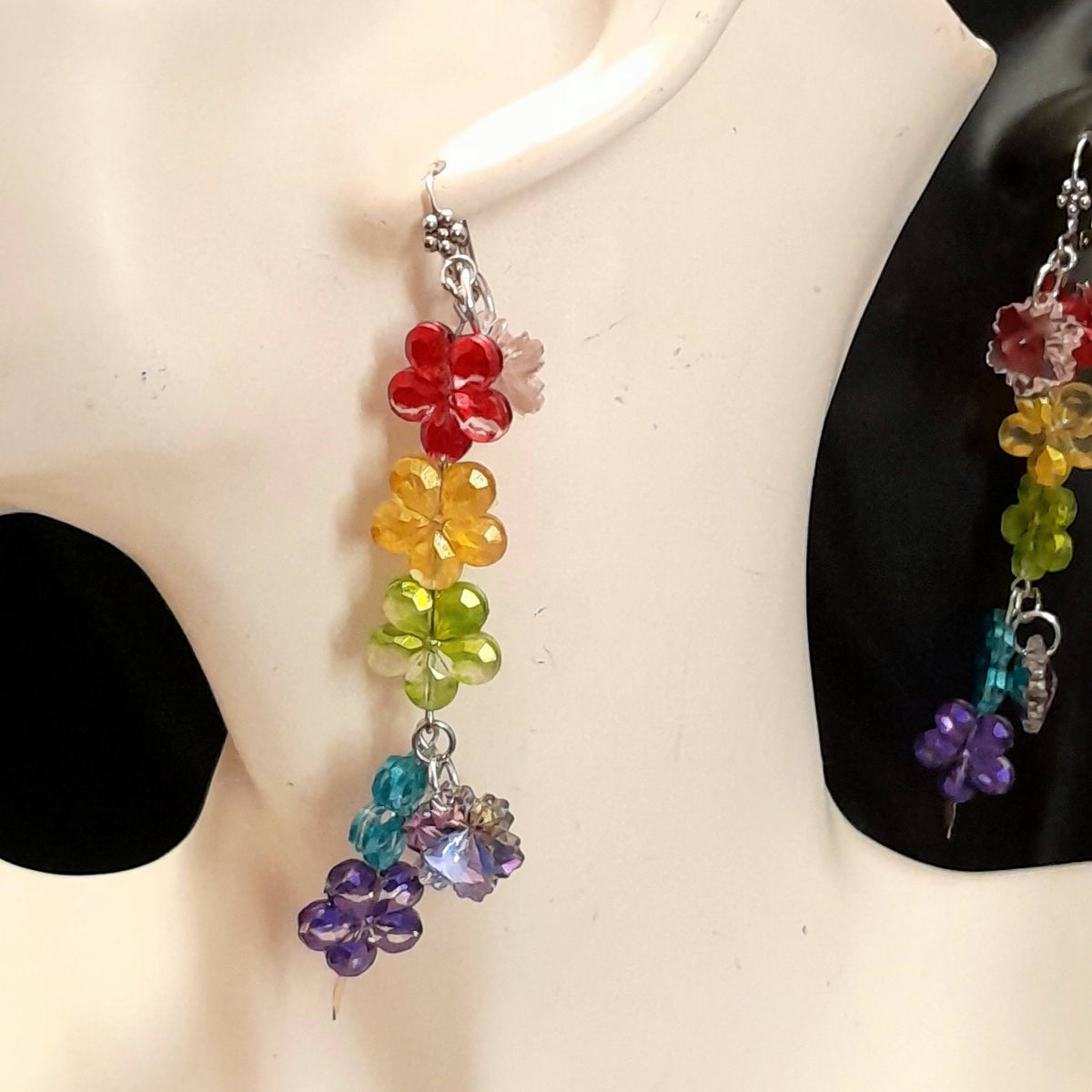 Rainbow Flower Long Dangle Earrings