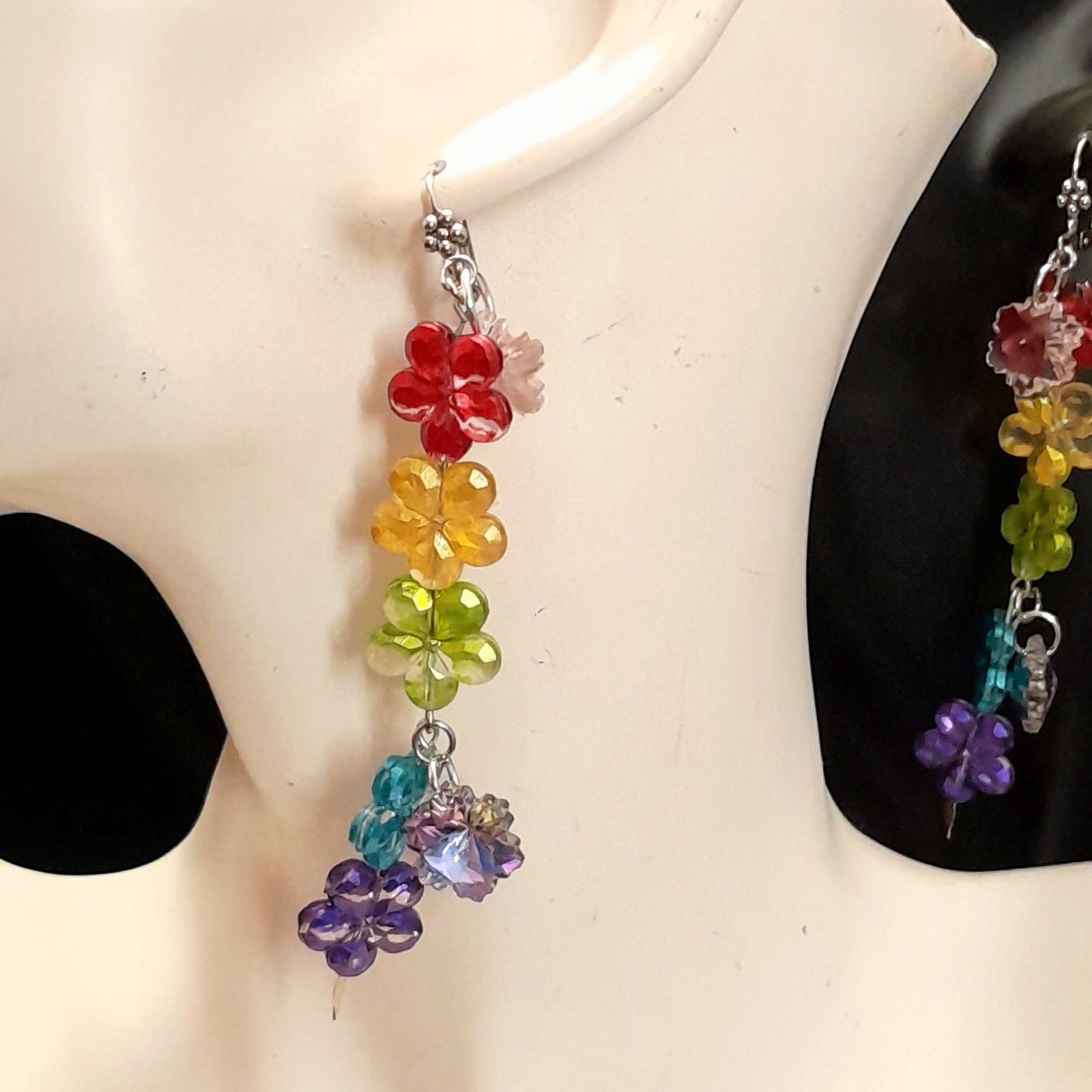 Rainbow Flower Long Dangle Earrings
