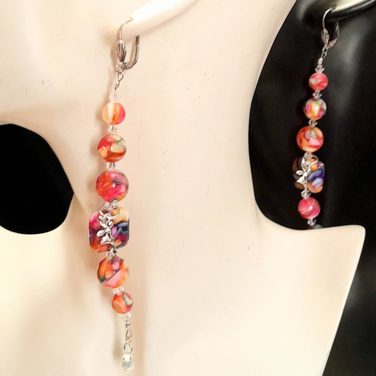 Rainbow Swirl Extra Long Dangle Earrings