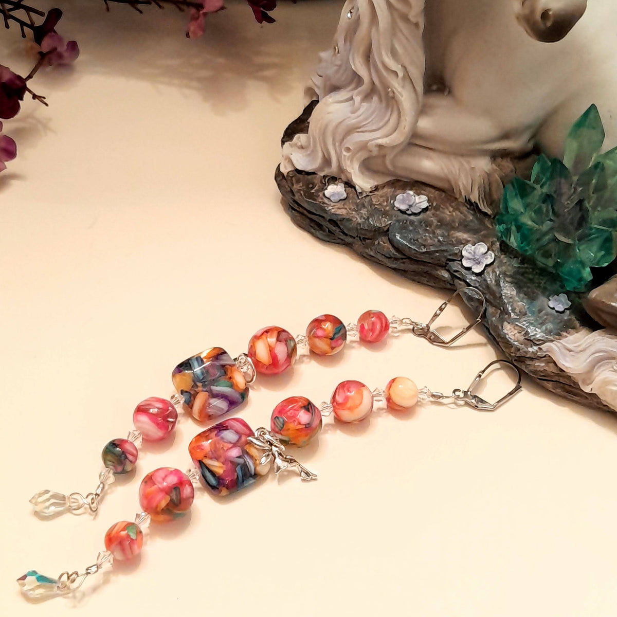 Rainbow Swirl Extra Long Dangle Earrings