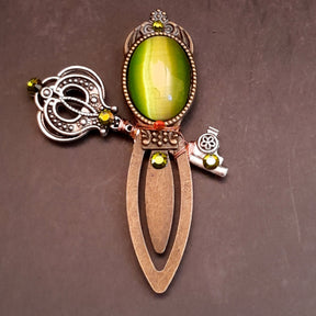 swarovski green crystals bookmark cats eye stone unique