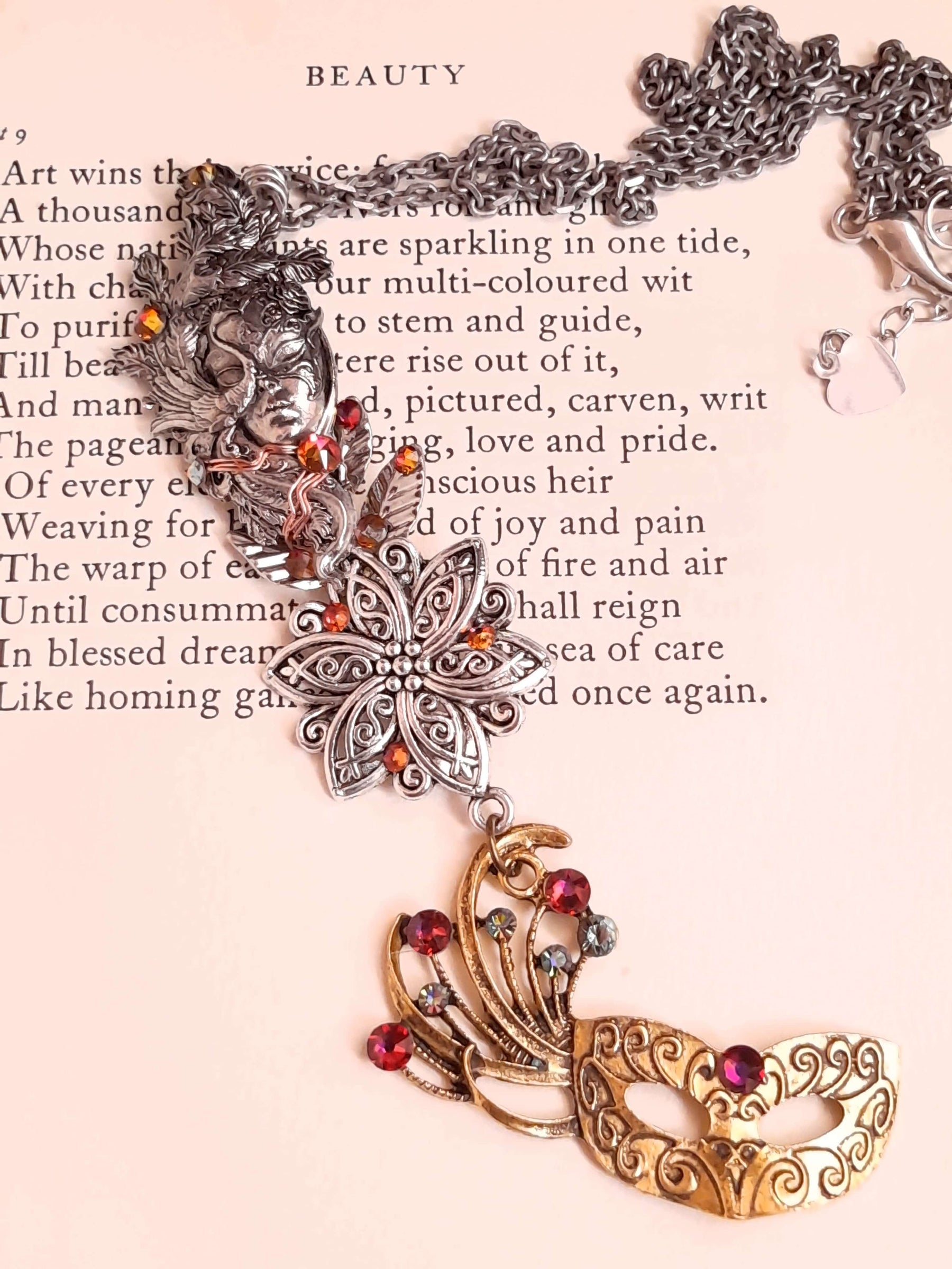 Peacock Pendant Necklace Fantasy Mask