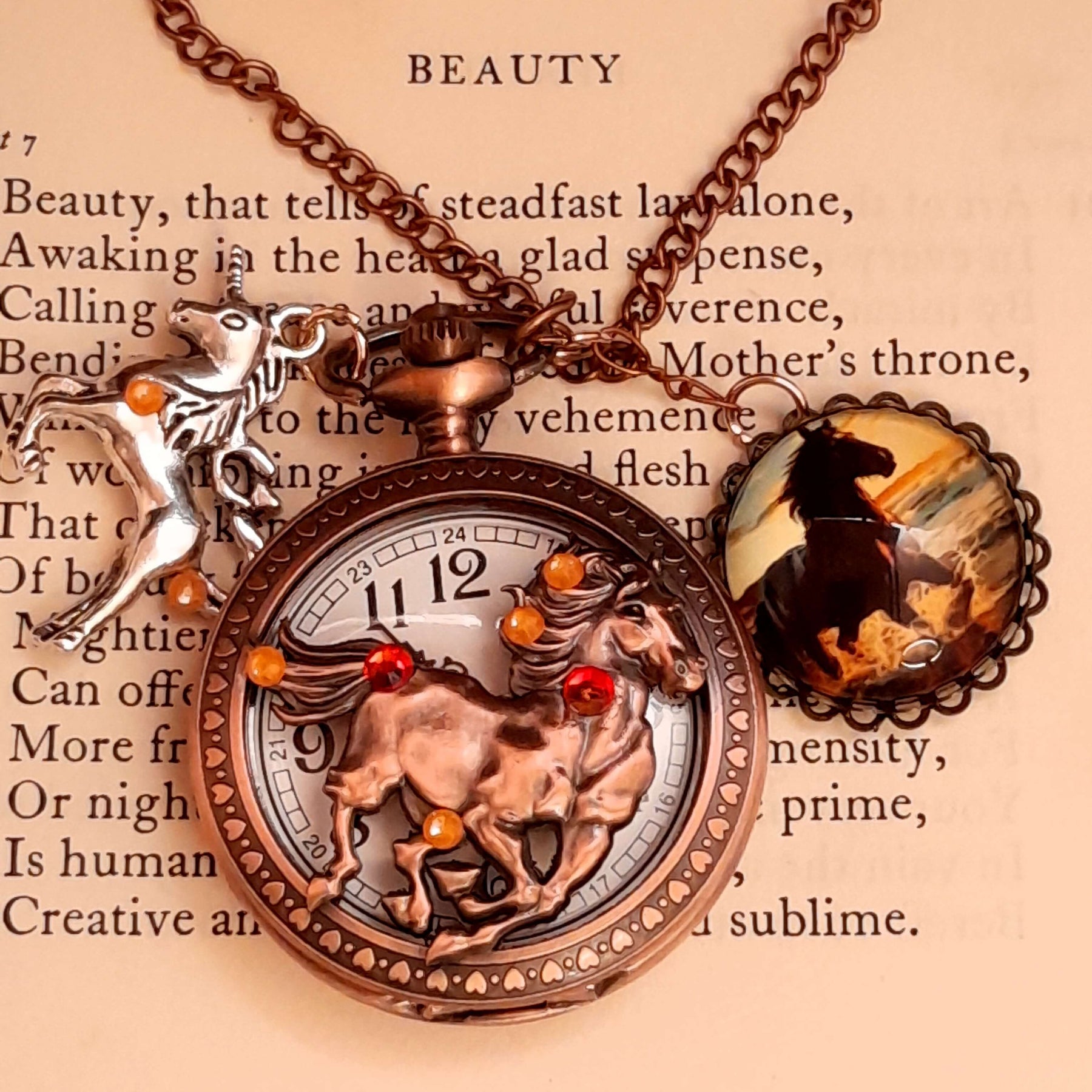 Horse Pocket Watch Necklace Equestrian Jewelry