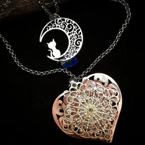 Blue Cat Moon Necklace |Double Layer Hearts