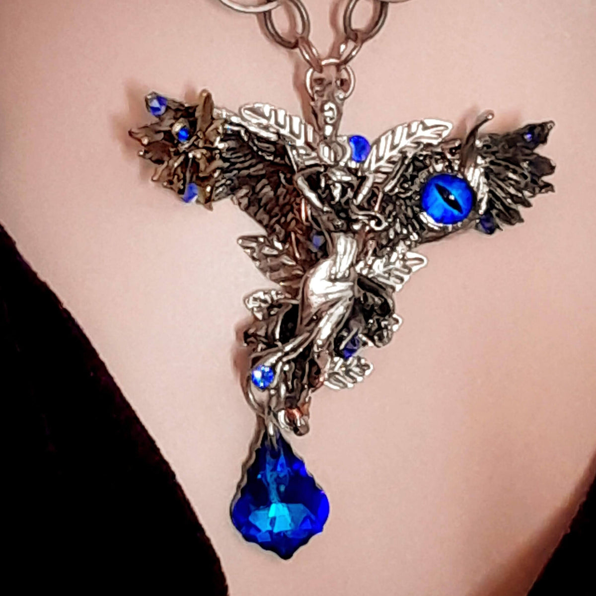 Blue Crystal Angel Wing Guardian Necklace