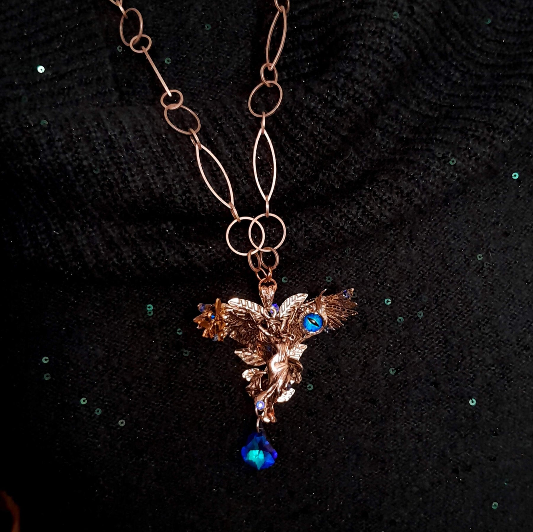 Blue Crystal Angel Wing Guardian Necklace