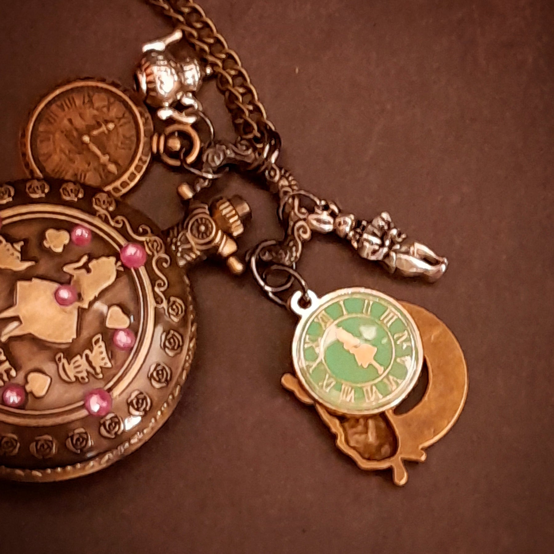 Alice in wonderland pocket watch clocks vintage style jewelry swarovsky purple crystals