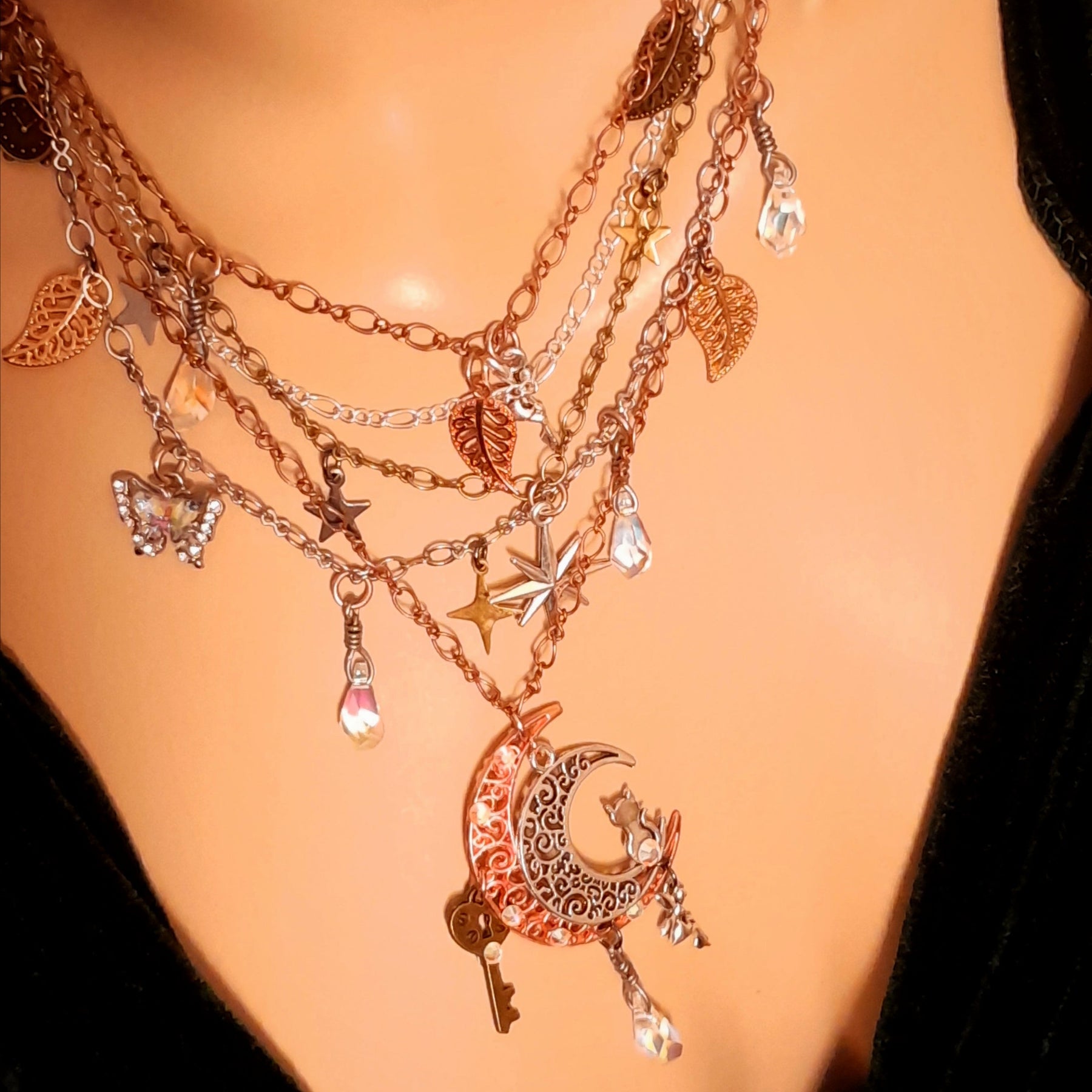 Alternative bridal necklace – celestial multi-layer Swarovski crystal wedding necklace, handmade high-end designer bridal jewelry